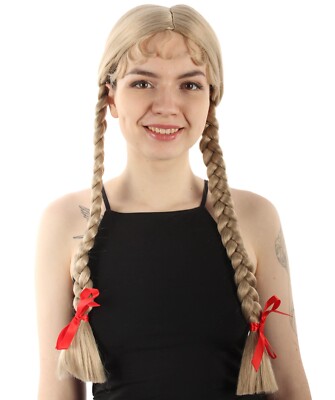Bayrische Schulmädchen Tracht - Oktoberfest Outfit mit holländischen Zöpfen Perücke Set