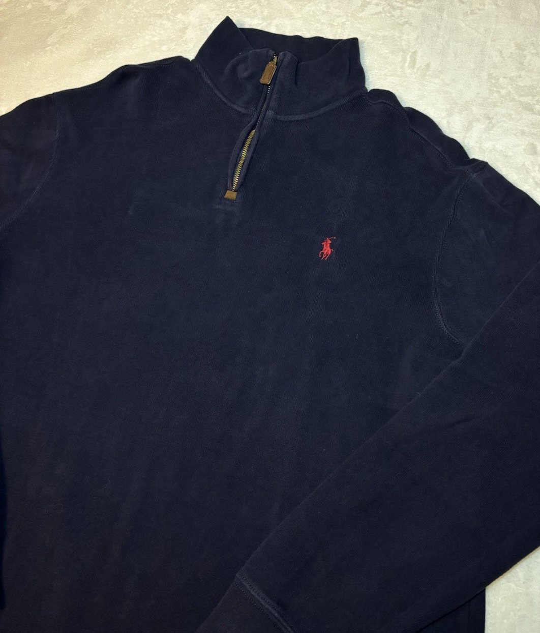 Polo Ralph Lauren maglione 1 4 zip uomo L blu pullover finto collo pony felpa