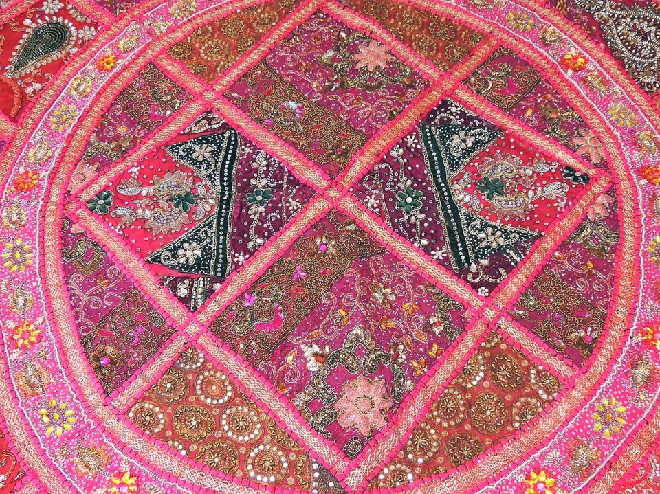 Magenta Kundan India Style Beaded Bedding Sari Luxury Duvet Pillow Shams King - Image 3 of 4