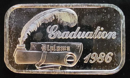 1986 Graduation Silvertowne Mint TONED Vtg Bullion-999 Silver 1 Ounce Oz Art Bar