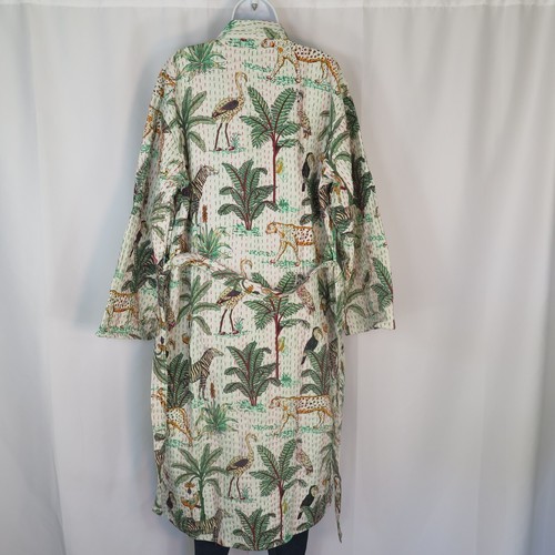 Kimono Kantha Style Handmade Cotton Sleeve Sash 2 Pockets Woman L - XL Champagne - 第 9/9 張圖片