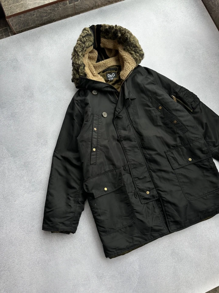 Vintage Dolce&Gabbana Fur Zip Hood Black Mens Parka Sz L - Image 2 of 4