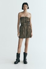BNWT ZARA STRAPLESS DRESS DARK KHAKI SIZE XS-S RRP £45.99