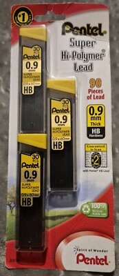 Pentel Super Hi-Polymer Bleiminen, 0,9 mm, HB, schwarz, 30/Tube, 3 Tuben/Packung