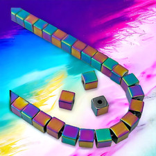 60 pcs Cube Beads Hematite 6mm Square Multi Color Rainbow Ion Finish Cubes