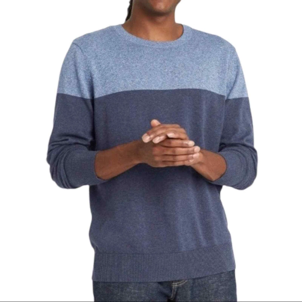 Goodfellow Co Lightweight Color Block Crewneck Sweater Blue Mens