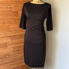 David Meister Dress Women’s Sz 4 Black sheath Back Zip Lined 3/4 sleeve stretch