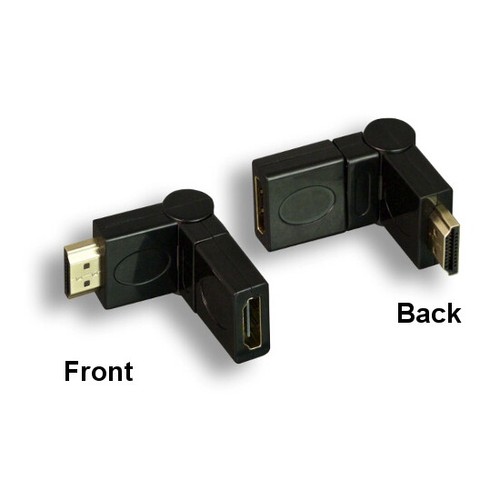 HDMI 360° Swivel Adapter Male/Female Gender Changer Port Saver Gold-Plated Black - Picture 2 of 3