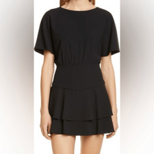 Alice + Olivia Palmira Tie Back Ruffle Tiered Mini Dress Black Women’s Sz 4
