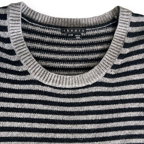 Theory 100% Cashmere Knit Dress Dorthea DD Cozy Size P/TP Gray Black Stripes - Picture 8 of 10