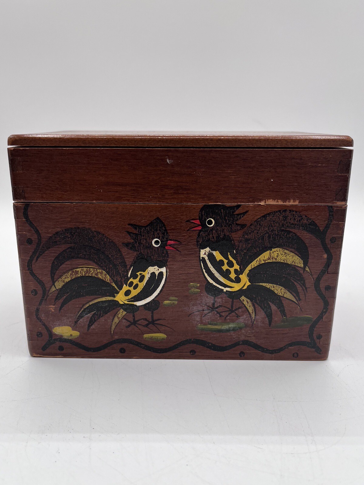 Wooden Trinket Box Vintage Woodpecker Woodware Hand painted Japan