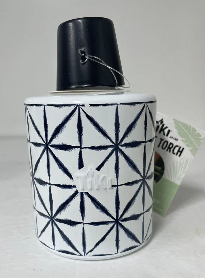 TIKI Brand 5.75" Table Torch Glass White & Blue Tiedye NEW - Image 2 of 4