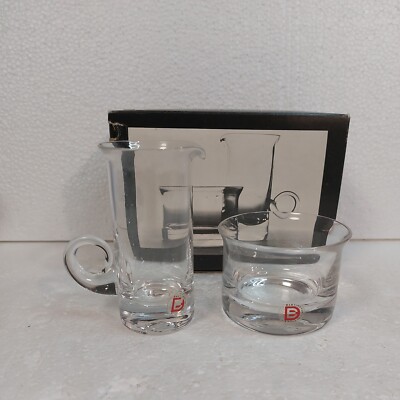 Vintage Handmade Dartington Glass Sugar Bowl & Cream Jug Unused England with box