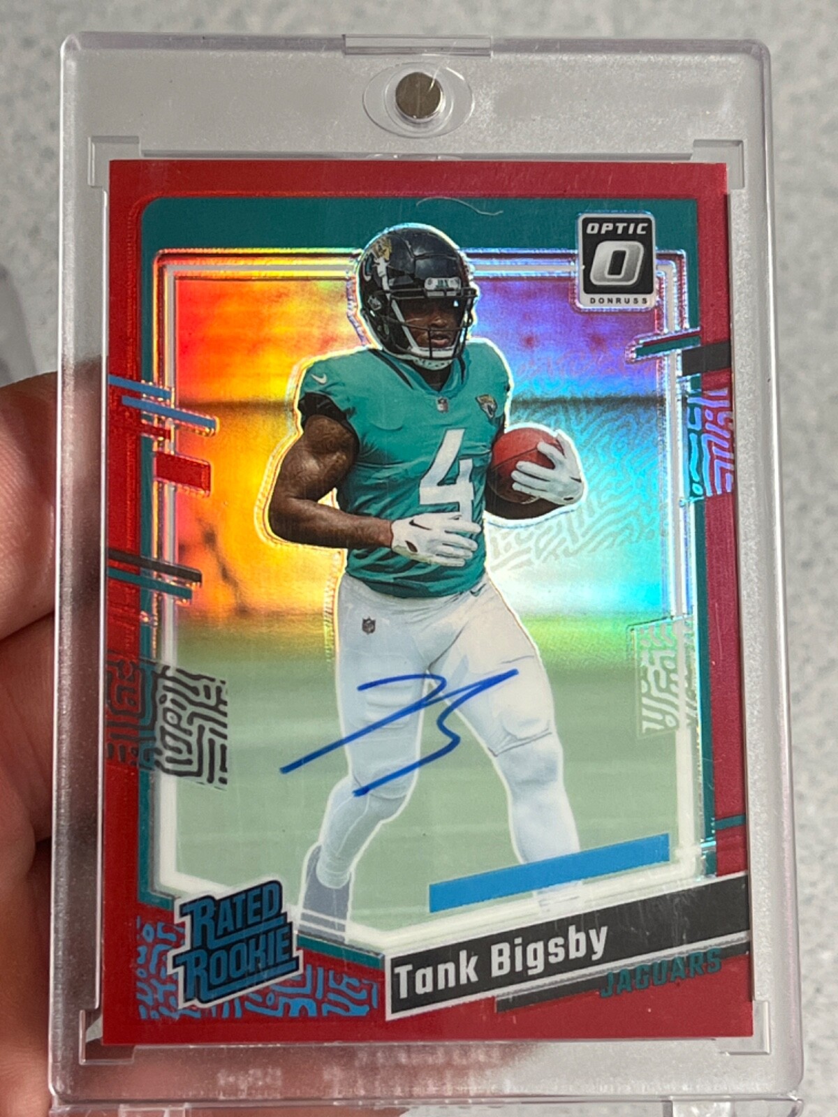 2023 Donruss Optic Tank Bigsby RC Rated Rookie Autographs Red Prizm /75 Jaguars