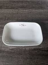 SHERATON INN GLASS DRESSER TRAY / CHANGE TRAY WHITE WITH GOLD FREE USA SHIP