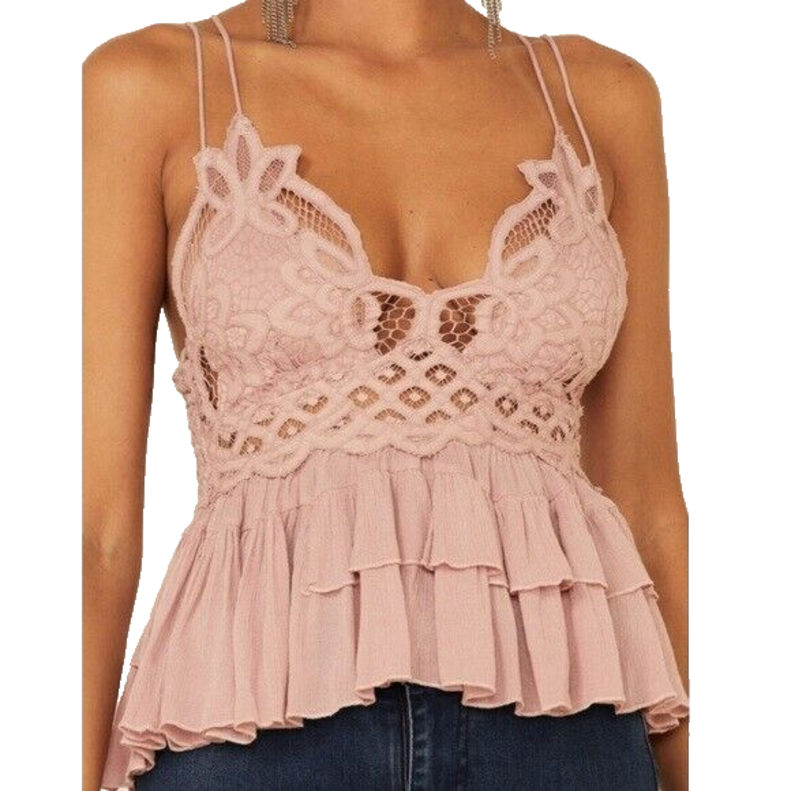 Free People Intimately Adella Cami Tank Sleepwear Bra Top Mauve Ruffle M