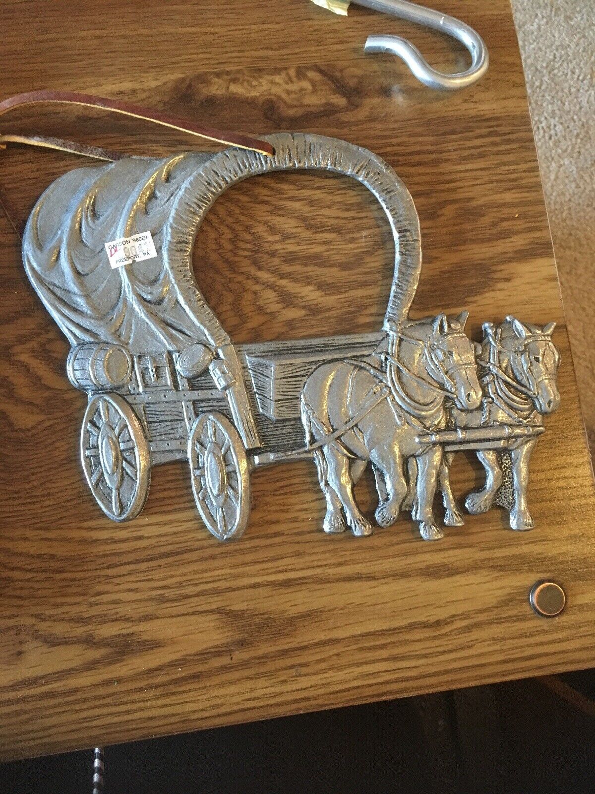 Vintage Carson Pewter Metal Wall Art Decor Horses and Buggy, NOS  7" x8"