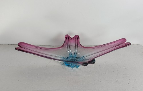 Gorgeous Bowl Dish Centerpiece Cranberry Azzuro blue Art Glass Murano Italy Vint - Picture 2 of 8