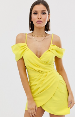 Club L London Cold Shoulder Wrap Mini Dress Lime Yellow Size 12 Bnwt | eBay  UK