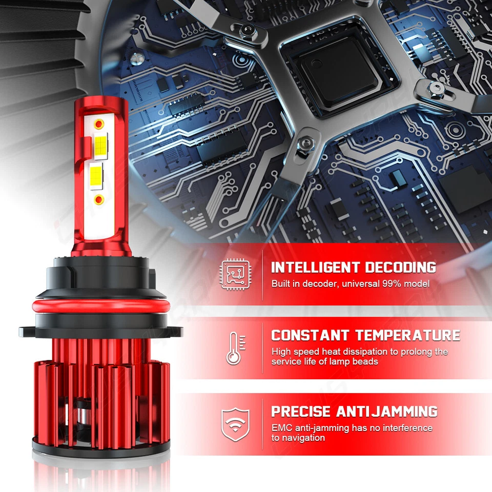 For Eagle Vision 1993-1997 6000K LED Headlight High/Low + Fog Lights Bulbs Combo - Image 3 of 4