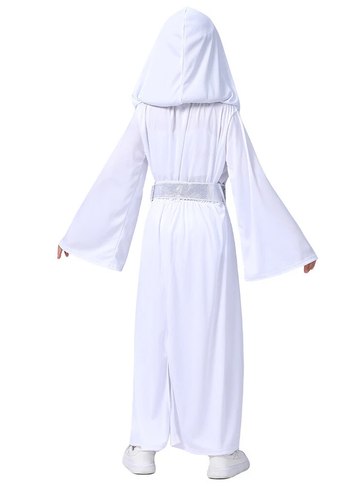 Kids Star Wars: Princess Leia Cosplay Costume Girls White Hoodie Dress Wig - Image 3 of 4