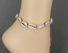 Cowrie shell anklet adjustable 5.5"-11" anklet ankle bracelet Pink cord slide