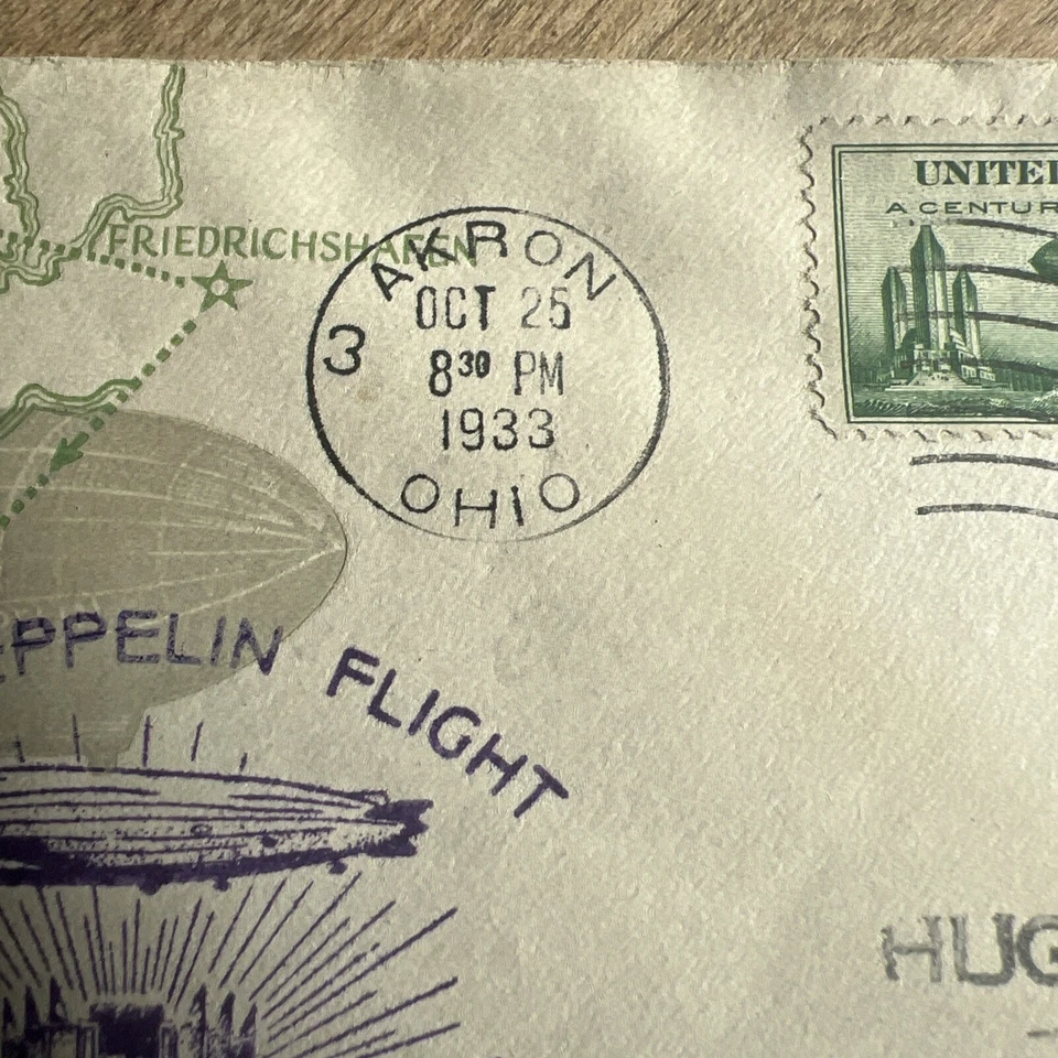 1933 Cover Zeppelin Flight Friedrichshafen to Century Of Progress in Akron - Image 3 of 4