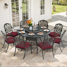 9-Piece Patio Dining Set Outdoor Stackable Chairs  large Table with Lazy Susan