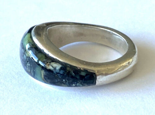 Designer GL Miller Turquoise Inlay Southwestern Ring Sterling Silver Size 8.75 - Picture 3 of 12