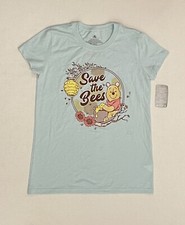 Disney Women's Winnie The Pooh Save The Bees Short Sleeve Shirt, Blue, XS, NWT
