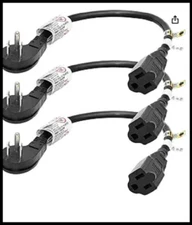 FIRMERST 1875W Low Profile 1Ft Extension Cord 14 AWG Black UL Listed 3 Pack