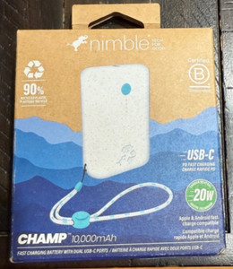 Nimble Champ 10,000mAh 20W PD FAST Chargeur portable POWER BANK - WHITE - NEW