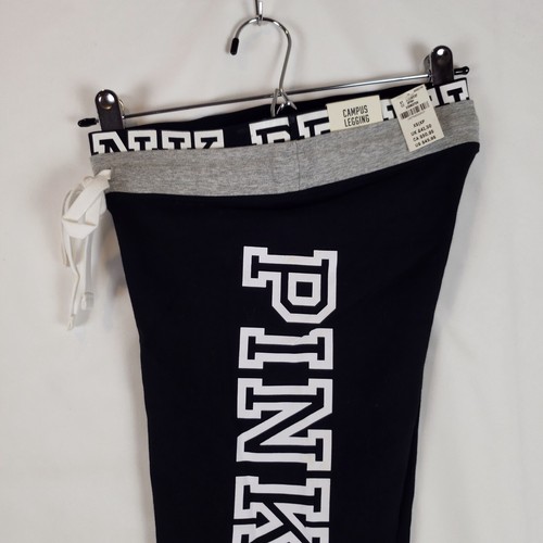 Leggings Campus Victorias Secret ROSA Nation Logo X-Small Nero Nuovi Con Difetti - Foto 2 di 9