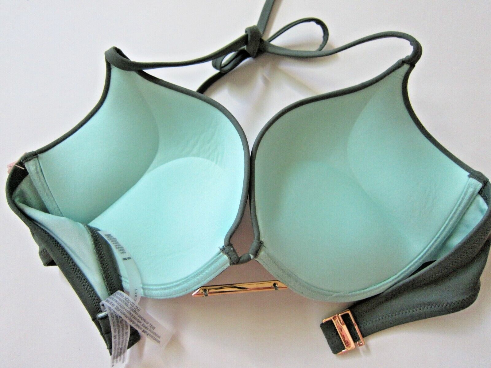 Victoria Secret BOMBSHELL ADD 2 CUP PUSH UP Olive LOGO BIKINI SWIM WEAR
