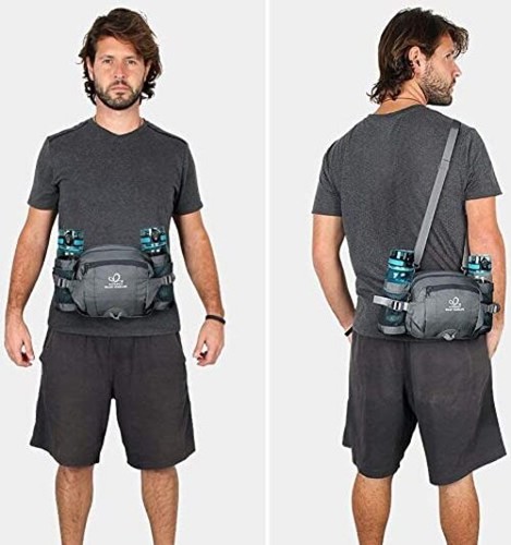 Fanny Pack Waist Bag: Fannie Pack 2 Water Bottle Holders Lumbar Belt Gray - Picture 6 of 6