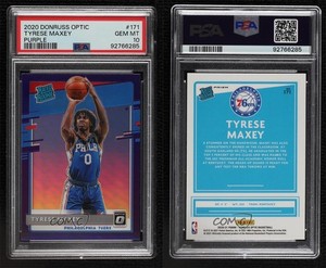 2020 Donruss Optic Rated Purple Prizm Tyrese Maxey #171 PSA 10 GEM MT Rookie RC