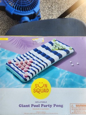 Sun Squad Giant Pool Party Pong Inflatable Float with Cup Holders