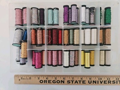 MIXED LOT OF 54 Kreinik Spools of Braid & Metallic Thread in Plastic Organizer 