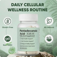 Pentadecanoic Acid Capsules, C15:0 Fatty Acid Supplement   Pure Plant-Based
