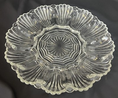 Vintage Anchor Hocking Glass Deviled Egg Plate Oyster Tray 12 Serving Wells