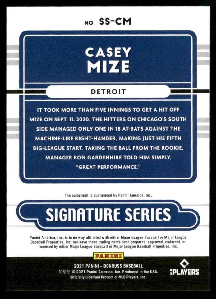 2021 Donruss Signature Series RC Auto #SS-CM Casey Mize - Image 2 of 2