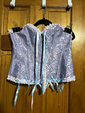 Purple Floral Overbust Bustier Corset Top XL Strapless Hook & Eye Ribbon Bow