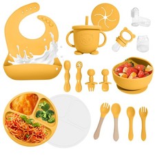 Baby Led Weaning Supplies 17 Piece BPA-Free Silicone Feeding Set Yellow Plate