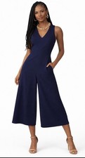 Nicole Miller Studio Jumpsuit Size 6 Navy Wide Leg Culotte V-Neck, Elegant