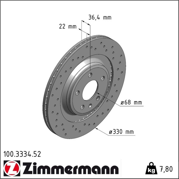 2X Zimmermann 100.3334.52 Bremsscheibe FüR Audi A4 B8 A5 Q5 8RB 8T3 8F7 8TA 8K2-image
