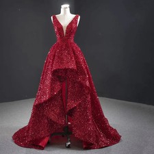 Glamorous Red Sequin Evening Gowns Women Elegant Long Luxury V-neck Party Dress