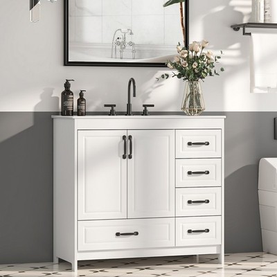 30'' 36''Bathroom Vanity with Ceramic Sink Freestanding Storage Cabinet w/5 Drawer