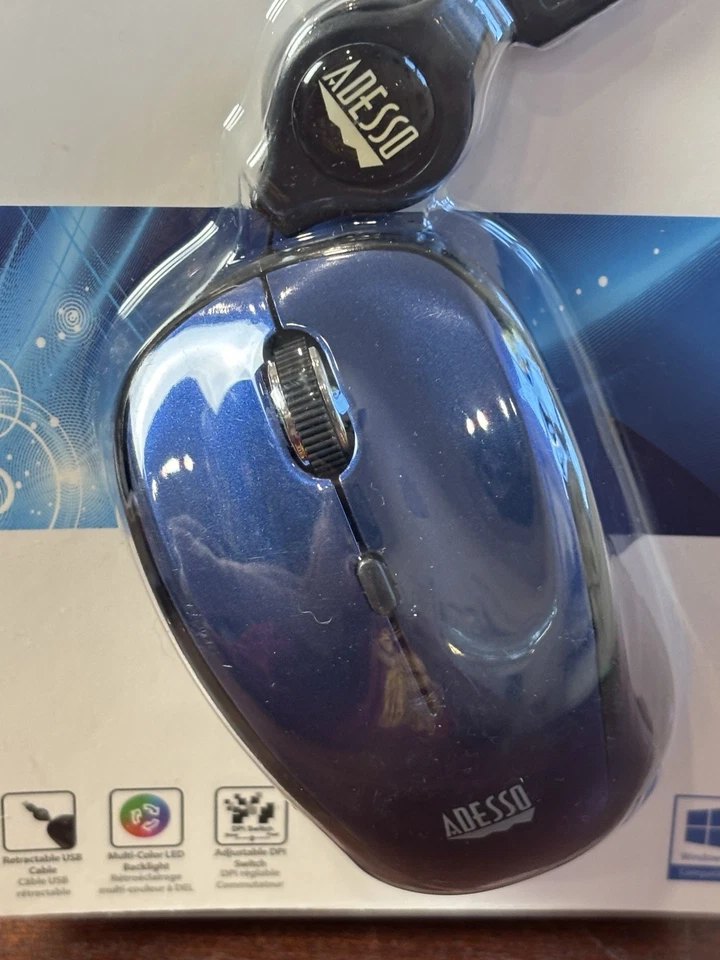 Adesso iMouse S8L LED Optical Wired USB Retractable Mini Mouse - Blue - Image 3 of 4