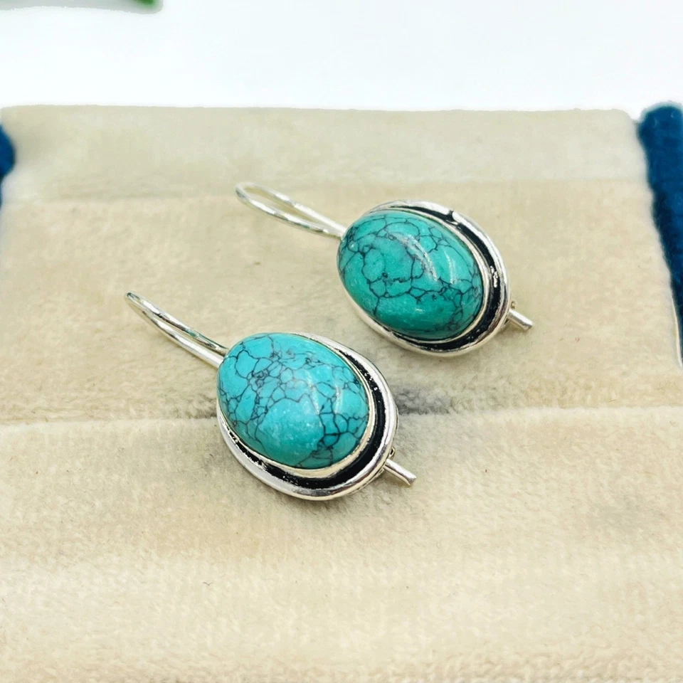 Pendientes colgantes de plata de ley 925 con piedras preciosas azul turquesa Foto 3 de 4