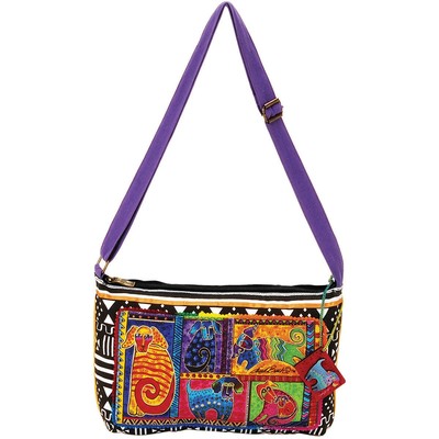 Laurel Burch Medium Crossbody Zipper Top 15''X10''-Dog Tails Patchwork - LB5213